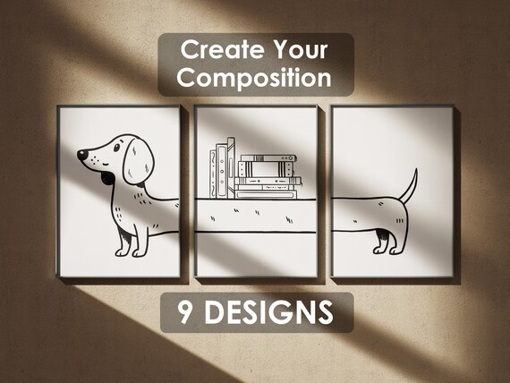 Dachshund Poster 9 Designs Customized Dog Print Funny Sausage Dog Art Instant Downloat Files