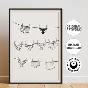Unterwäsche Wäsche Poster Druck Digitale Wandkunst für Waschküche Dekor gemütliche Housewarming Party Geschenk für Badezimmer Kunst Unterwäsche Hosen