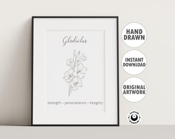 Gladiolus Birth Month Flower Print August Birthflower Gift for Mom Wall Art for Nursery Decor Family Birthday Present for Mothers Day