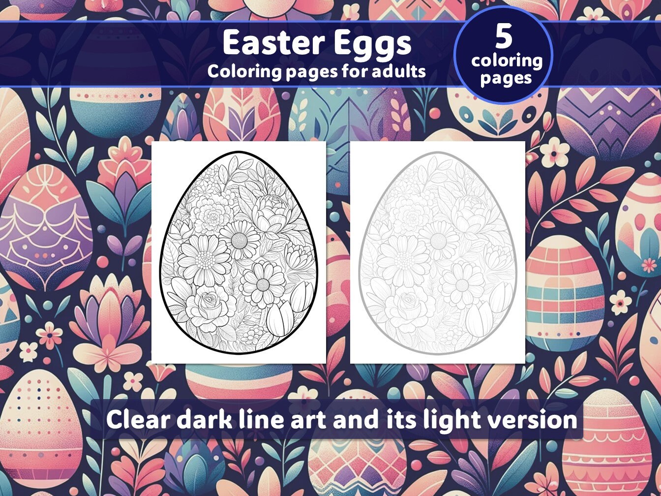 Detailed Easter Egg Coloring Pages for Adults | 5 High Quality Hand ...
