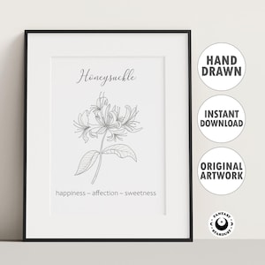 Honeysuckle Birthflower Gift June Birth Month Flower Print Best Mothers Day Gift Original Design Wall Art Poster Family Present