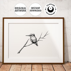 Poster Eisvogel | Einfache Bleistiftskizze | Vogel rustikale Kunst | Skalierbare Größen | Digitale Datei | Sofort Download