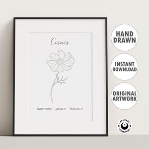 October Birth Month Flower Print Cosmos Birth Flower Gift for Mom Birthflower Present for Grandma Family Heartwarming Present