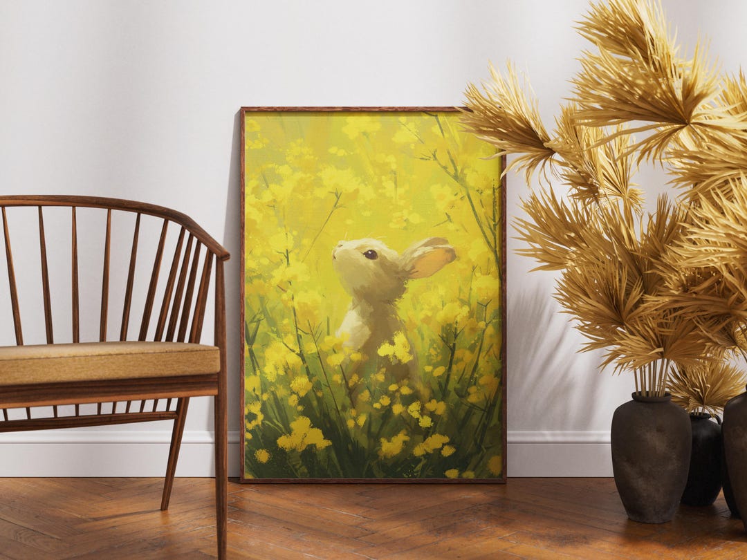 Spring Paintings Rabbit Spring Bunny Painting Art Print Easte Bunny Poster Home Decor Meadow ...
