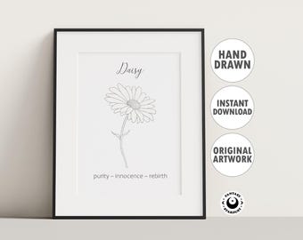 Geboorte april bloemenprint Daisy Birth Mont Flower Cadeau voor Moederdag Gepersonaliseerde geboortebloem Cadeau voor verjaardag Kinderkamerdecoratie