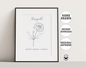 October Birth Month Flower Print Marigold Birth Flower Gift for Mom Birthflower Present for Mothers Day