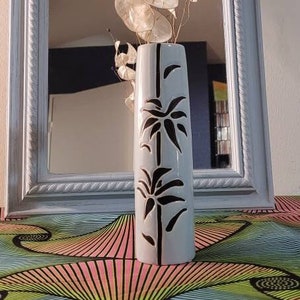 Vintage 50s sky blue vase with bamboo motifs