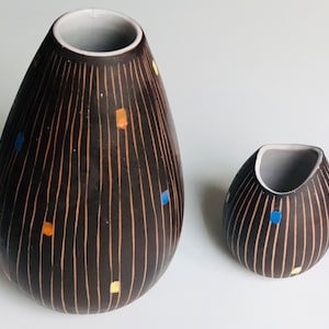 Pair of STEULER ceramic vases with &quot;Confetti&quot; decor, vintage 1950s