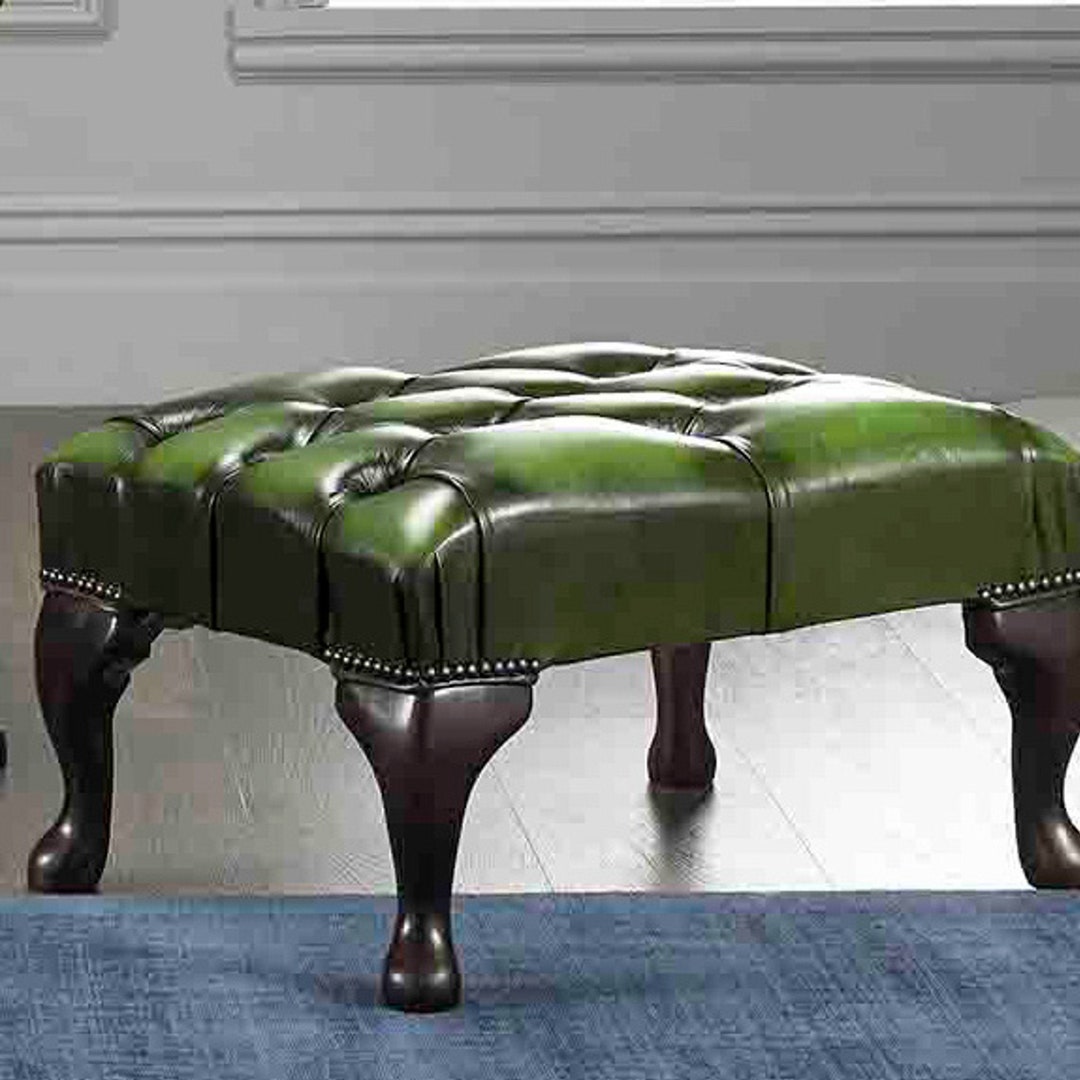 Chesterfield Real Leather Footstool Antique Green Etsy UK