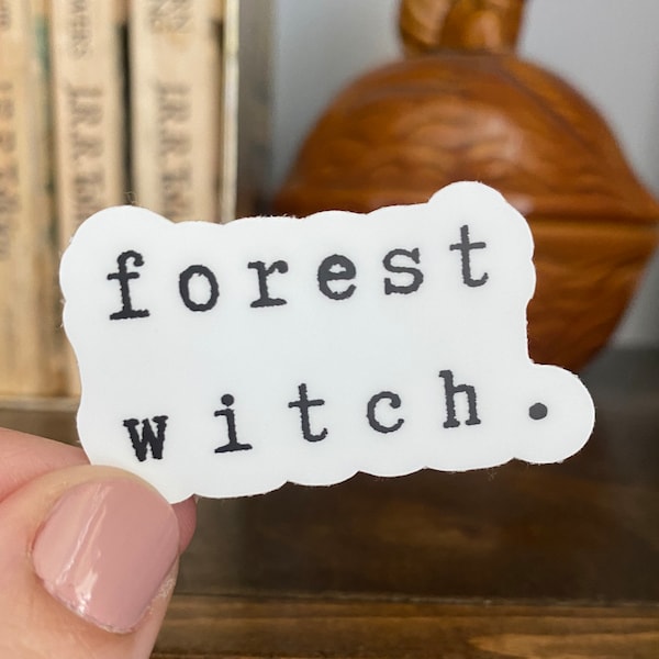 Forest Witch text sticker, typewriter style text decal, cottagecore decal, goblincore sticker, magical occult sticker,waterproof vinyl decal