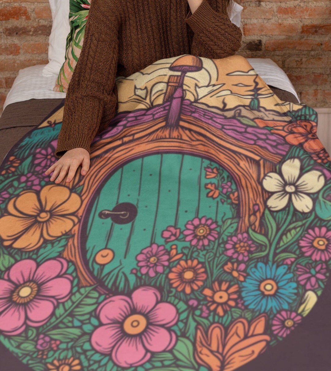 Floral Hobbitcore Hobbit House Throw Blanket, Cottagecore Wildflowers ...