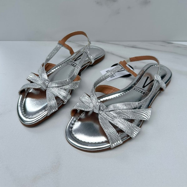 Vizzano Women's Metallic Silver Crisscross Sling-Back Sandals