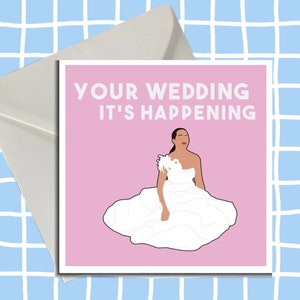 Cartão de casamento das damas de honra, chá de panela, cartão de casamento, cartão em branco, está acontecendo, cartão fofo, cartão engraçado