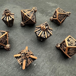 Dungeon Lanterns | Metal Dice Set | Brass Black | 7 Piece Gift Set | Pathfinder, DnD, Tabletop Games