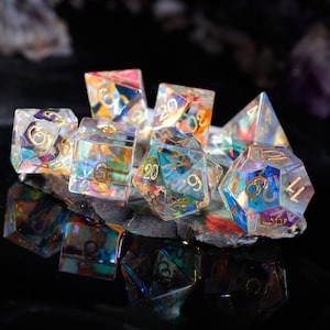 Conjunto de dados de vidro Rainbow Prism | Conjunto de dados de presente D&D | Conjunto de dados poliédricos de 7 peças | Pathfinder, DnD, jogos de mesa