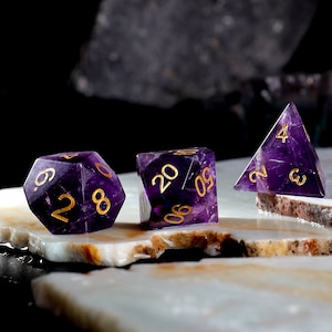 Amethyst Gemstone Dice Set | 7 Piece Gift Set | Pathfinder, DnD, Tabletop Games