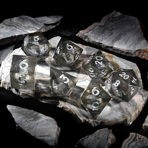 Black Liquid Core Resin Dice Set | 7 Piece Gift Set | Pathfinder, DnD, Tabletop Games