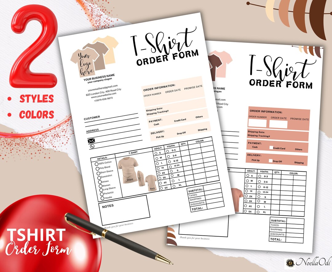 Tshirt Order Form Order Form Template My Order Status Etsy