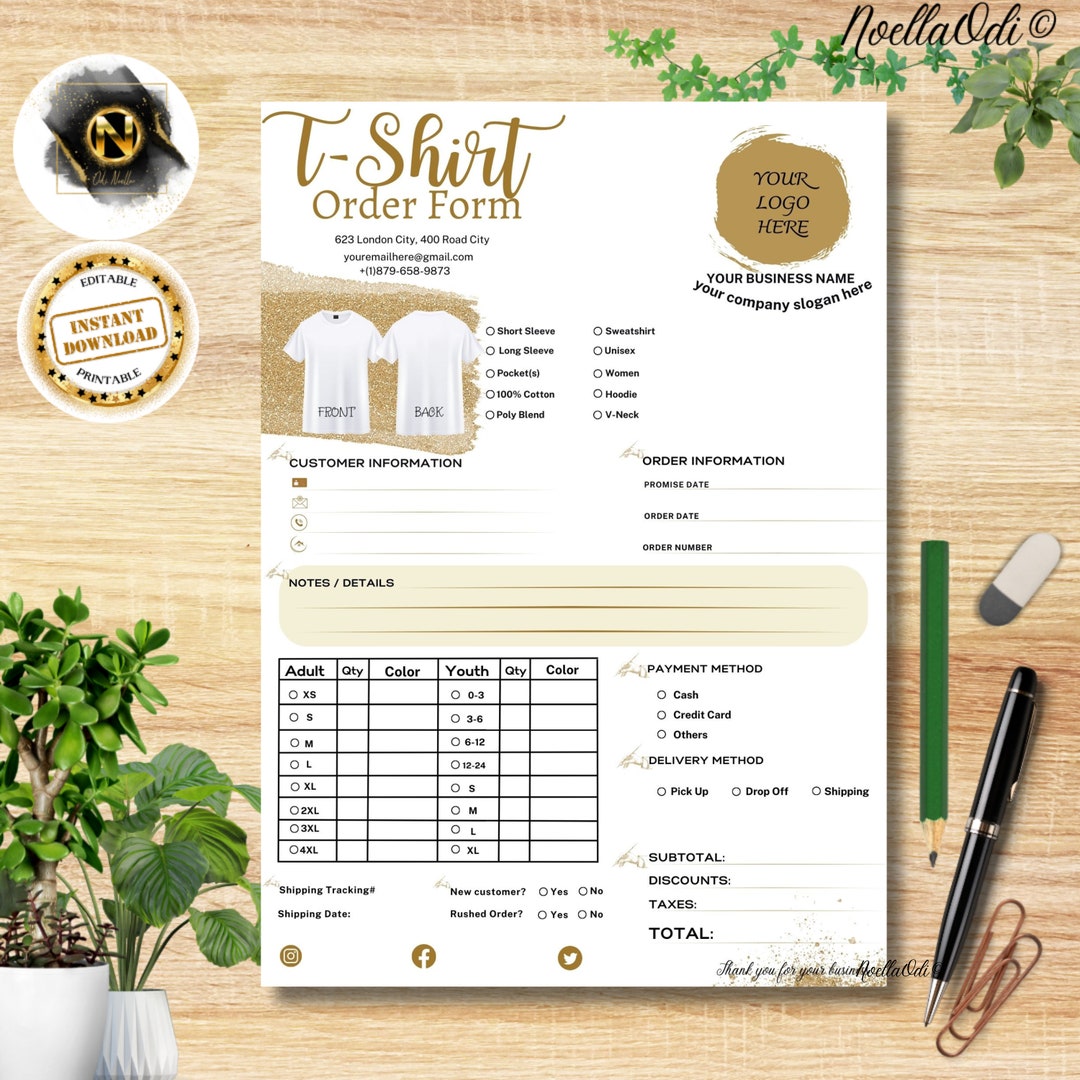 Tshirt Order Form Order Form Template My Order Status Etsy