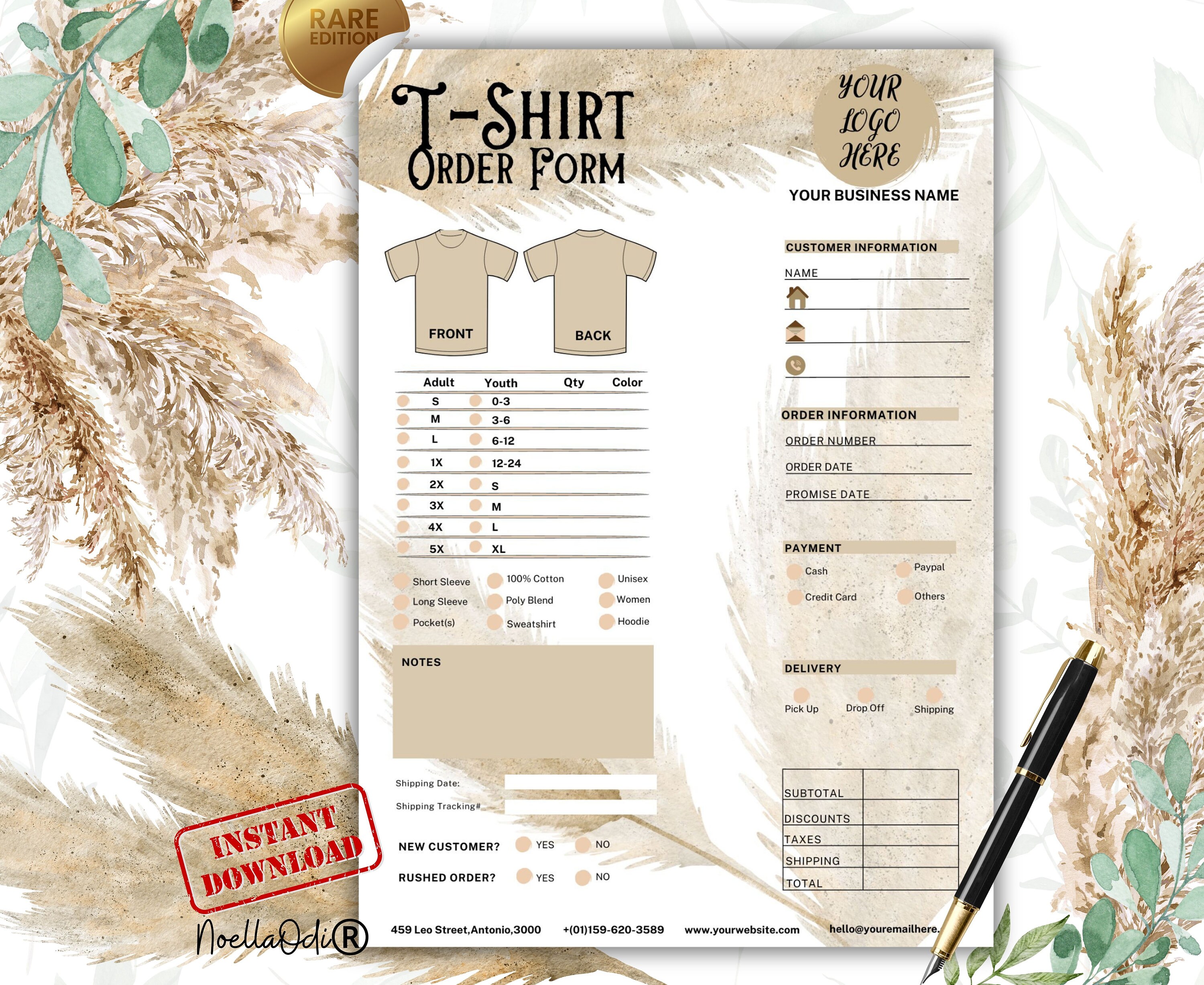 Tshirt Order Form Order Form Template My Order Status Etsy