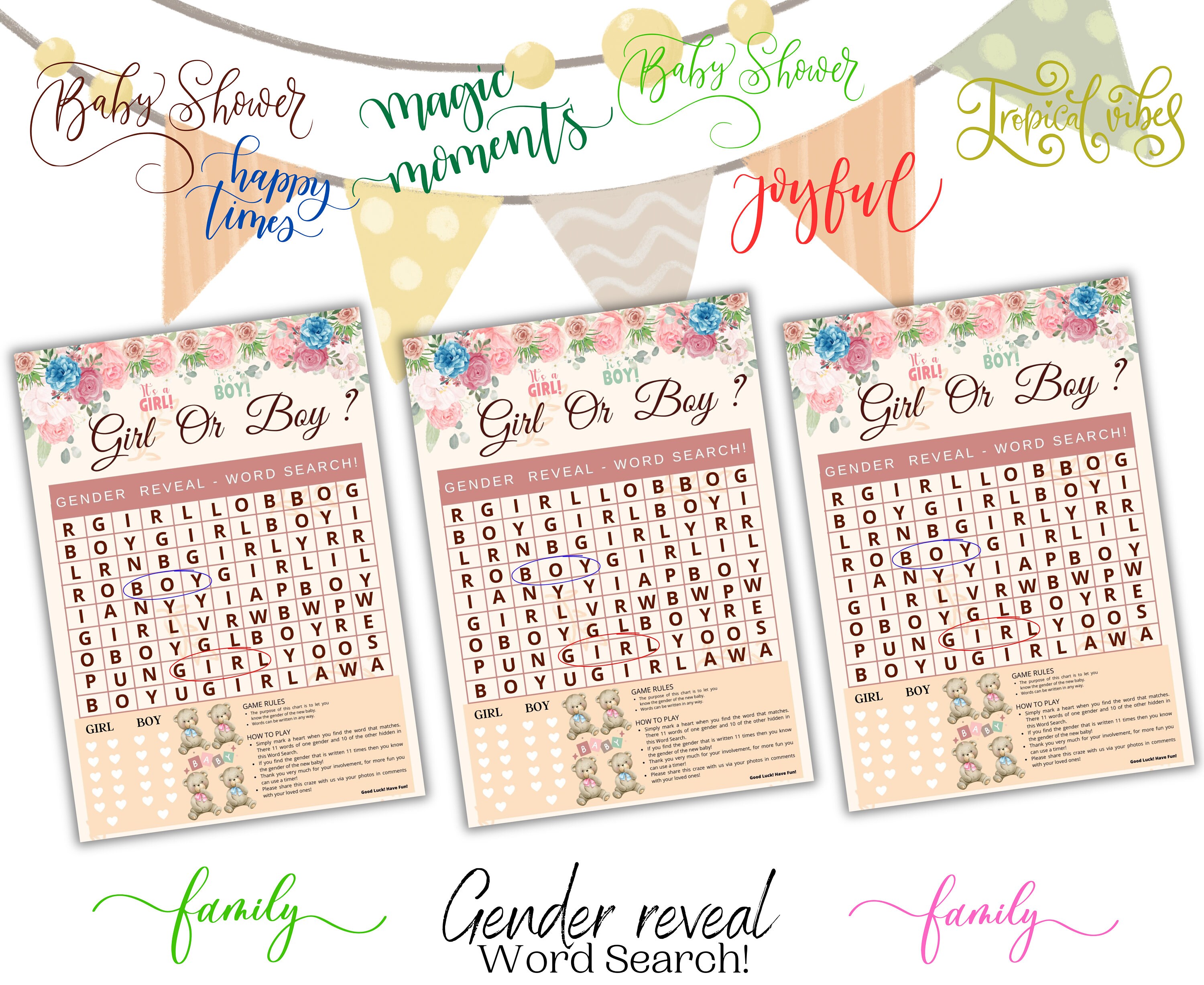 Online Gender Reveal Zoom Baby Shower Games Safari Baby Etsy