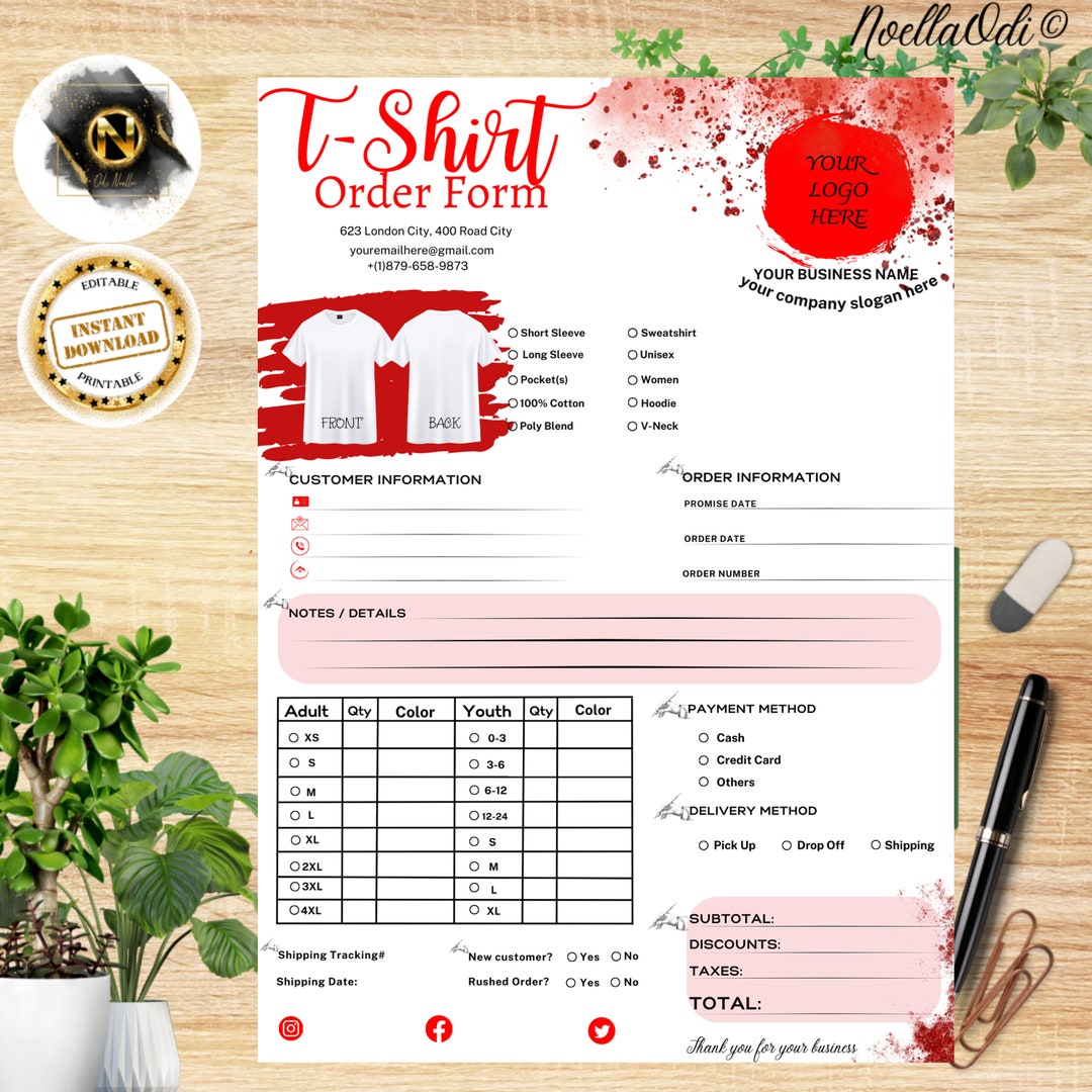 Tshirt Order Form Order Form Template My Order Status Etsy