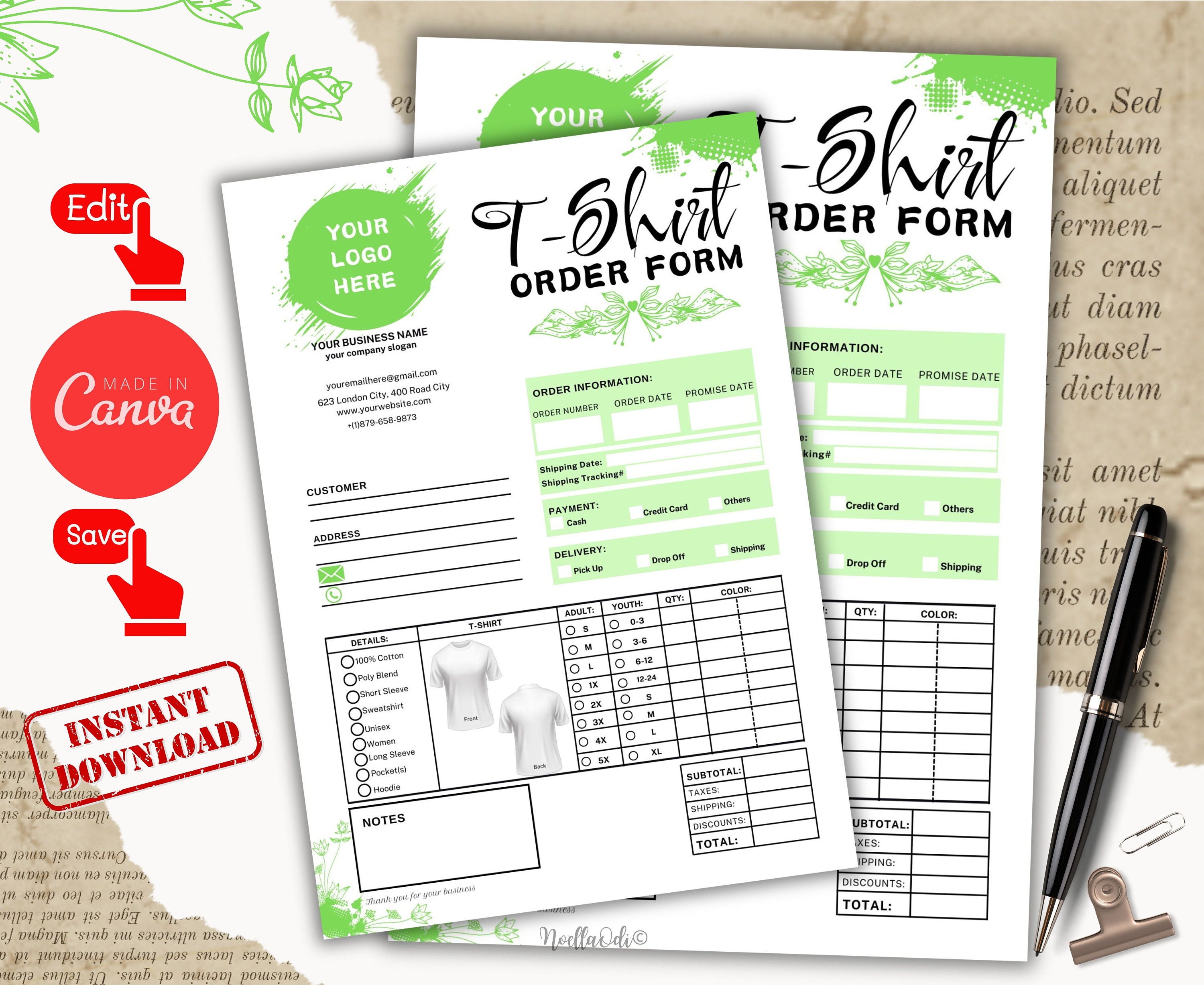 Tshirt Order Form Order Form Template My Order Status Etsy