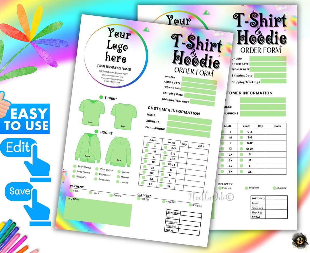 Tshirt Order Form Order Form Template My Order Status Etsy