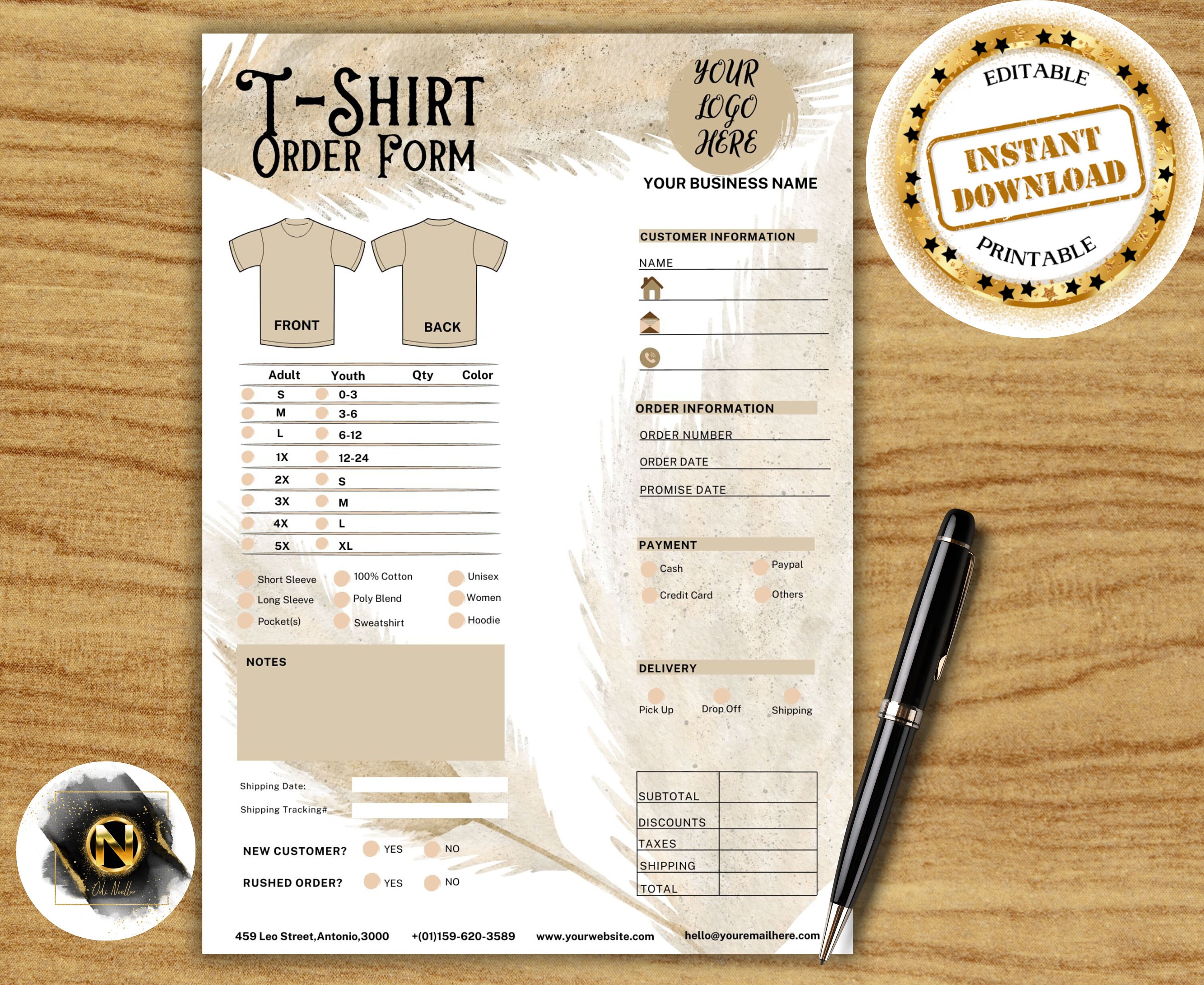 Tshirt Order Form Order Form Template My Order Status Etsy
