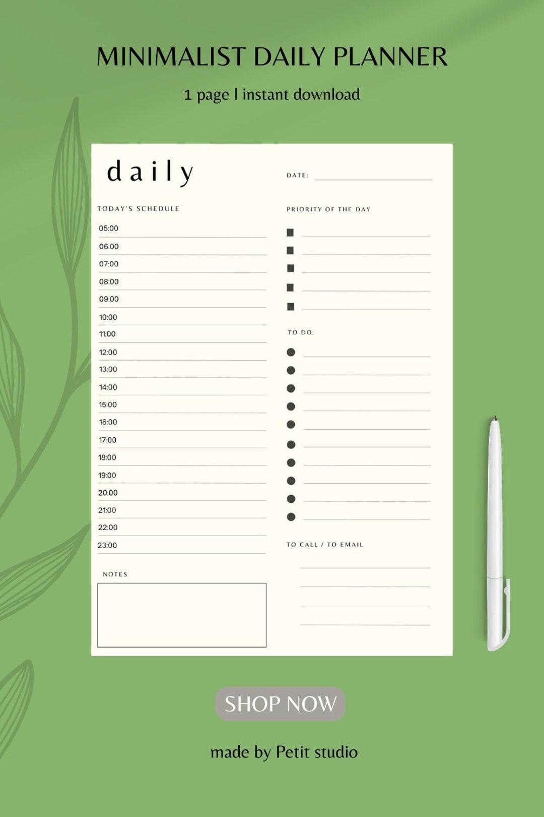 Minimalist Daily Planner Printable, Daily to Do List for Work, Work ...
