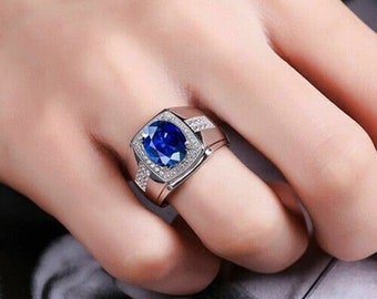 Handmade 925Sterling Silver Natural Certified Blue Neelam Sapphire Gemstone Rashi Ratan Astrological Wedding Ring For Men Women Gift For Her