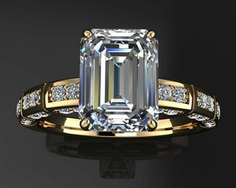 Hidden Halo 2 CT Emerald Cut Ring With 14K Yellow Gold Finish For Women Wedding Party Anniversary And Engagement Wear