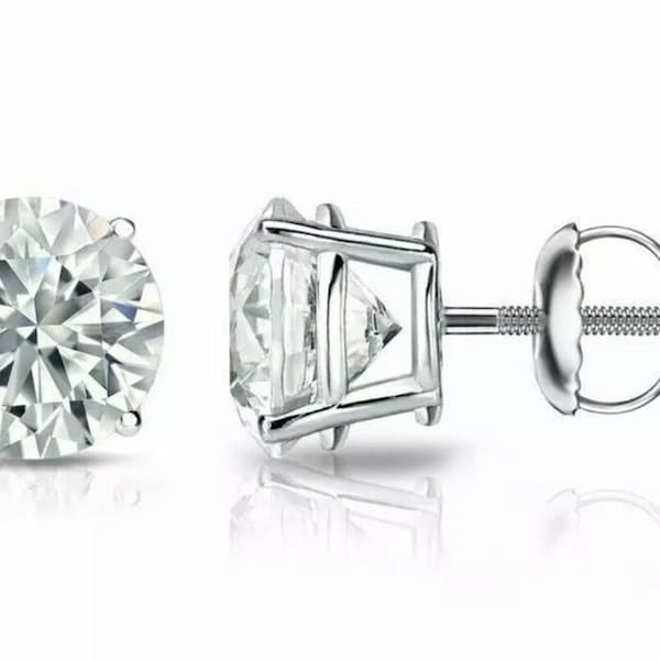 2Ct TW Moissanite Solitaire Stud Earrings 14K White Gold Certified FL/D