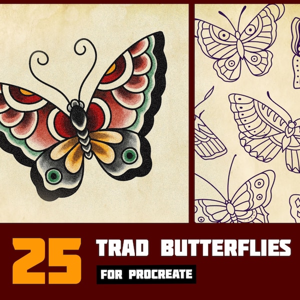 Procreate - Traditional Butterfly Stamps - Oldschool Butterflies - Tattoo Designs