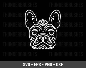 Zentangle bulldog francés svg, bulldog francés ornamental, archivo cortado con láser cara de perro, Frenchie png