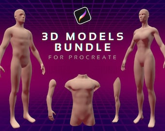 Procreate - Modelli umani 3D - Pacchetto anatomia 3D - Parti del corpo del tatuaggio