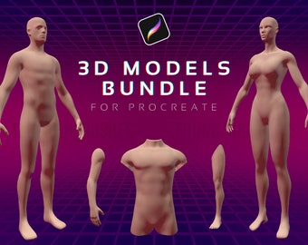 Procreate - Modelos humanos 3D - Paquete 3D de anatomía - Partes del cuerpo del tatuaje