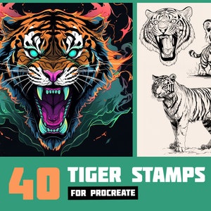 40 Tiger Tattoo Stamps: Procreate Brush Set (Digital Download)