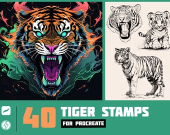 40 Tiger Tattoo Stamps: Procreate Brush Set (Digital Download)