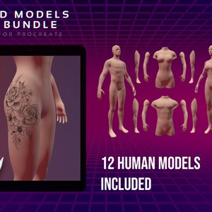 Procreate Modelos humanos 3D Paquete 3D de anatomía Partes del cuerpo del tatuaje imagen 2