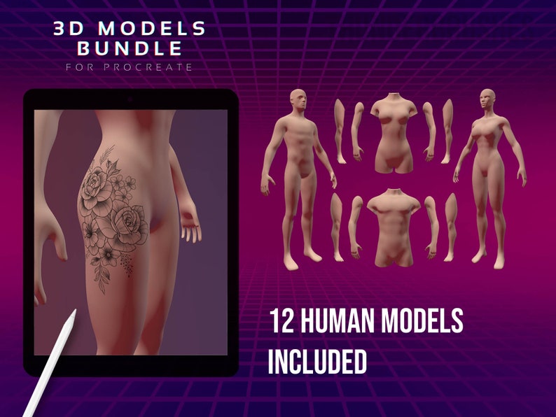 Procreate Modelli umani 3D Pacchetto anatomia 3D Parti del corpo del tatuaggio immagine 2