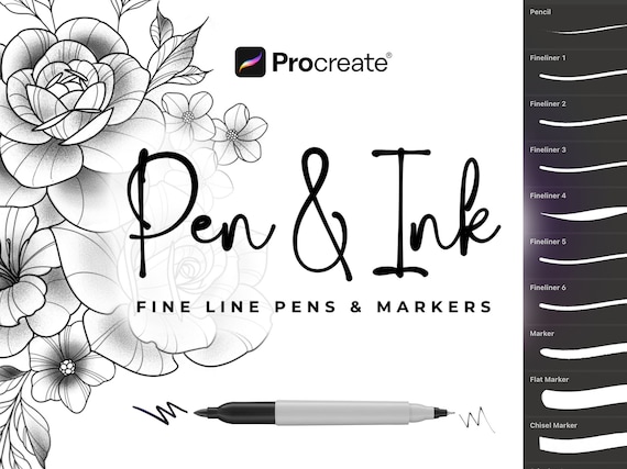 Procreate - Fine Line Ink Pen and Marker Brushes - Tattoo Sketch Liner Brushset