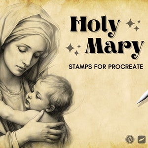 Procreate - Holy Mary Religious Designs, Religious Tattoo Stamps - Procreate Brushset