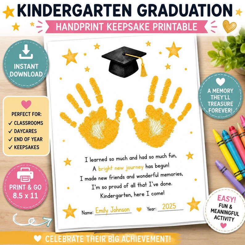Daycare Graduation Handprint Craft Printable | End of Year Keepsake ...