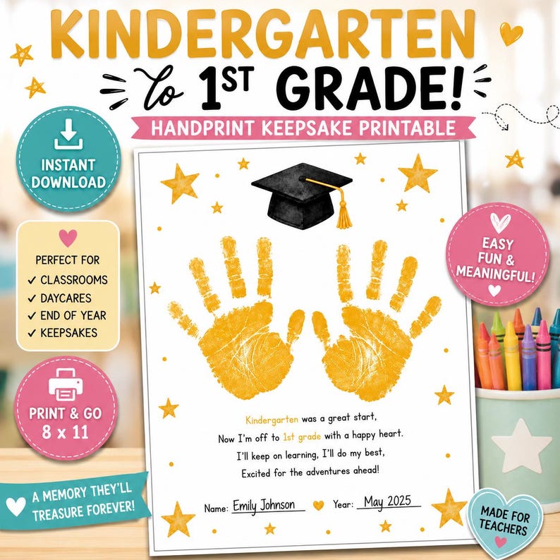 Kindergarten Graduation Handprint Craft Printable | End of Year ...