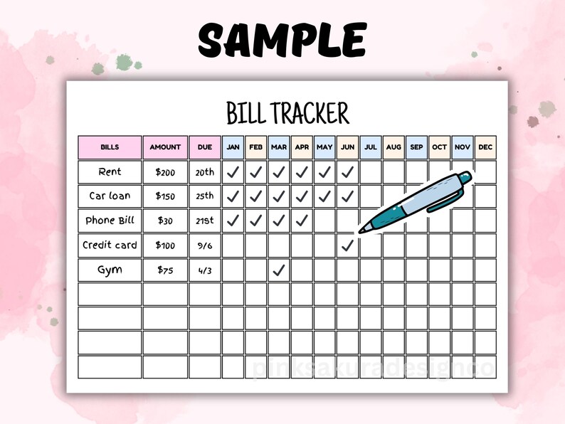Bill Payment Tracker Printable Bill Payment Checklist PDF - Etsy