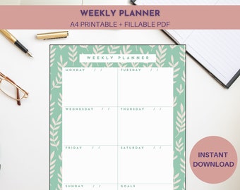 Weekly Schedule Planner | Printable Weekly Botanical Organizer, SImple Plant Design, Week At A Glance