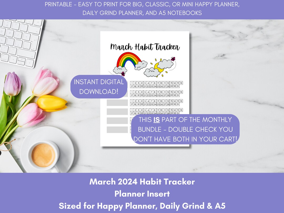 March 2024 Habit Tracker Journal Insert Hello Spring Themed Habit ...