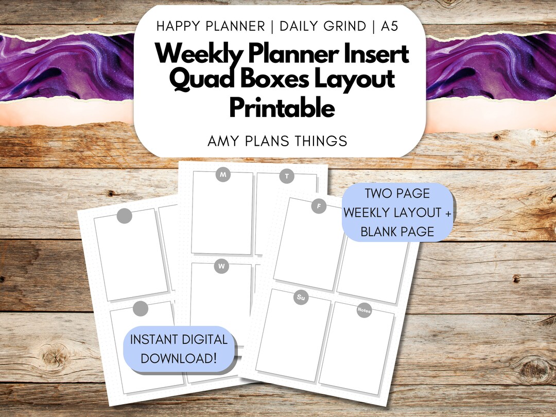Weekly Planner Printable: Quad Boxes Layout, Undated (digital Download ...