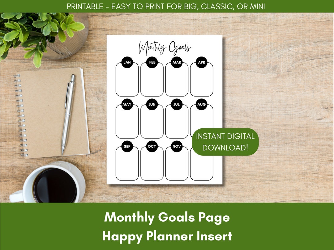 Monthly Goals PRINTABLE Planner Insert for Happy Planner | Big, Classic ...